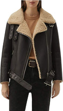 Matte Black Shearling Leather Jacket Women