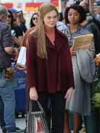 Elle Fanning A Complete Unknown Maroon Coat