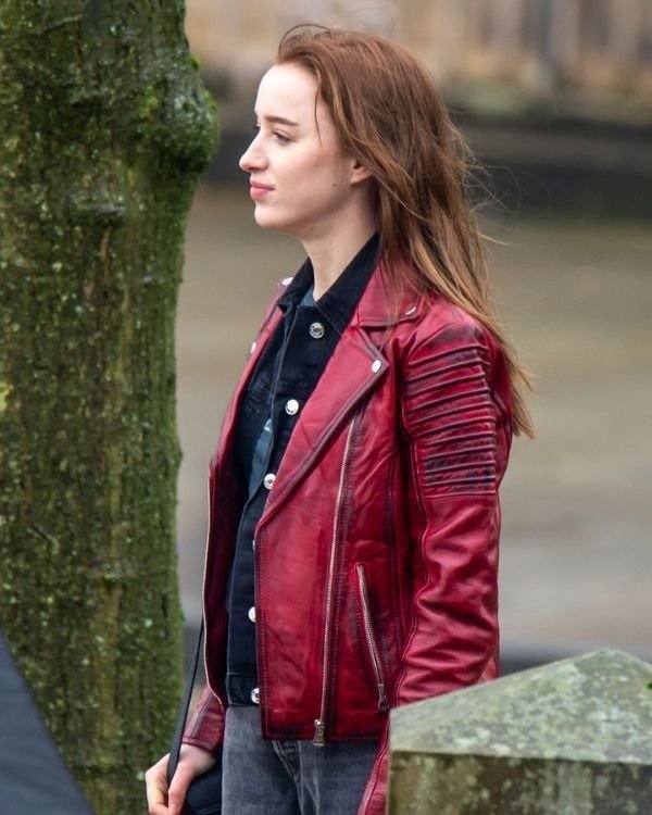 Shop Phoebe Dynevor Bank of Dave Leather Jacket