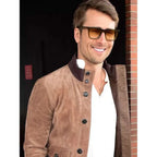 Glen Powell Brown Suede Jacket