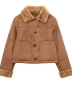 Jennifer Freeman Tv Series  Baked With Love Holiday Peyton Brown Suede Shearling Jacket For Womens