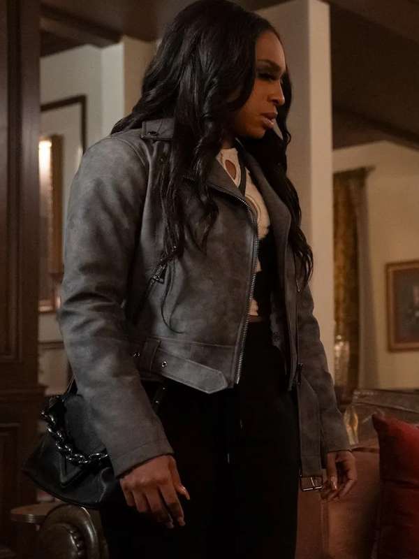 Kimmie Beauty in Black 2024 Grey Leather Jacket