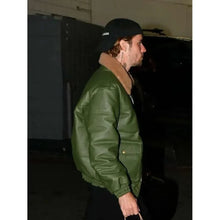 Justin Bieber Date Night Green Leather Jacket