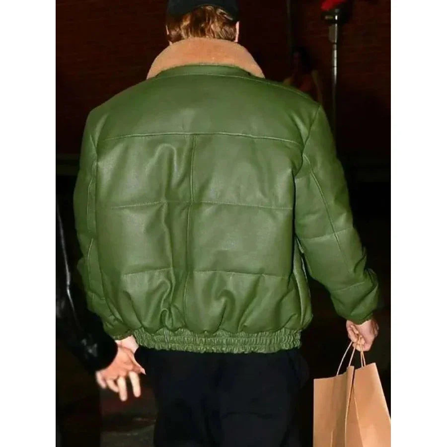 Justin Bieber Date Night Green Leather Jacket