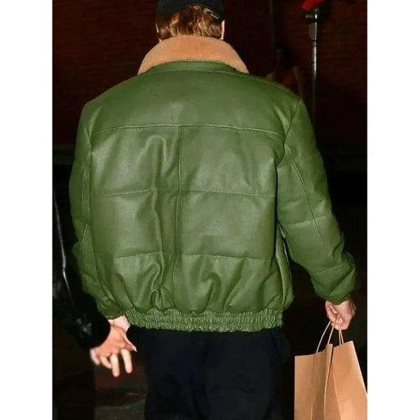 Justin Bieber Date Night Green Leather Jacket