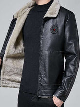 Men Black Casual Fur Leather Jacket