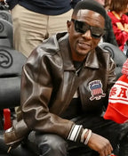 Boosie Badazz Chicago Bulls v Atlanta Hawks Brown Leather Jacket For Men