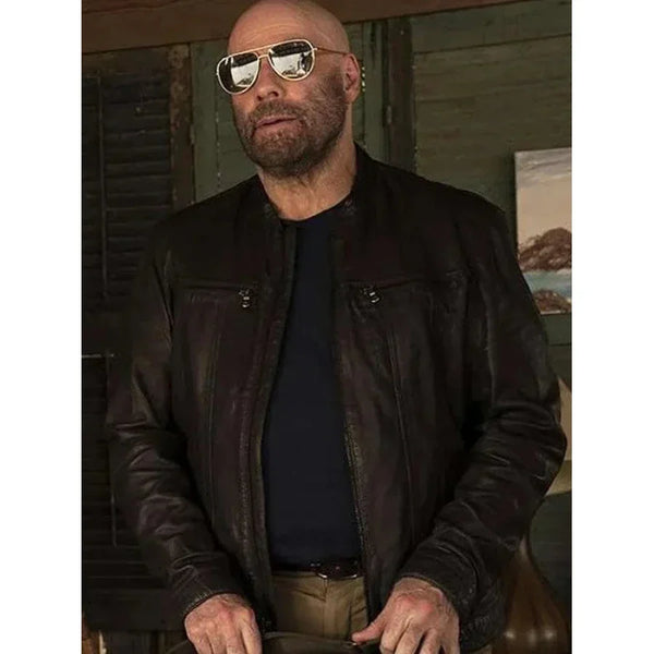 Cash Out 2024 John Travolta Black Leather Jacket