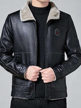 Men Black Casual Fur Leather Jacket