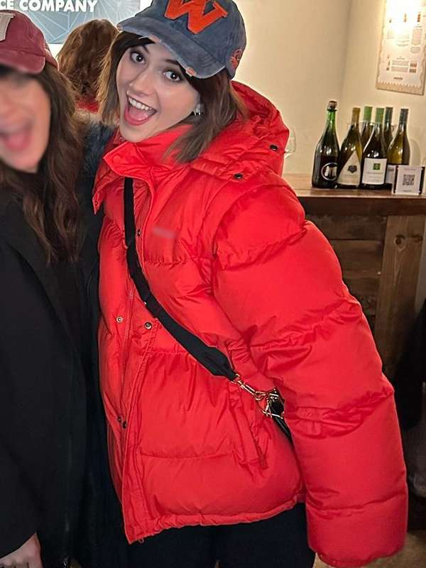 Margot Cat Person 2023 Movie Premiere Red Puffer Jacket