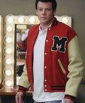 Cory Monteith Glee Orange and Beige Letterman Bomber Jacket For Men