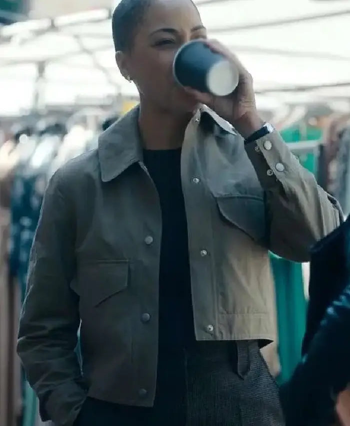 Cush Jumbo Criminal Record Green Cropped Jacket