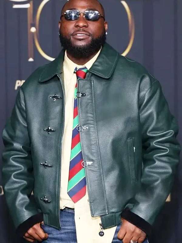Davido Power 100 Party Green Leather Jacket