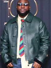 Davido Power 100 Party Green Leather Jacket