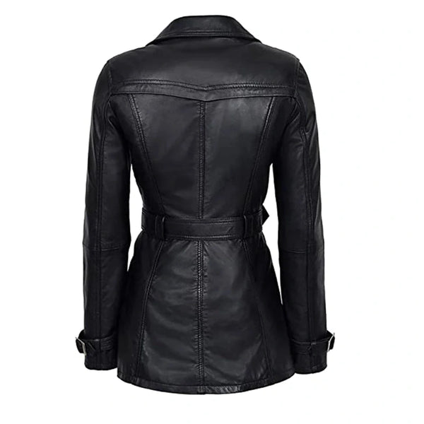Stylish Belted Black Leather Jacket Women