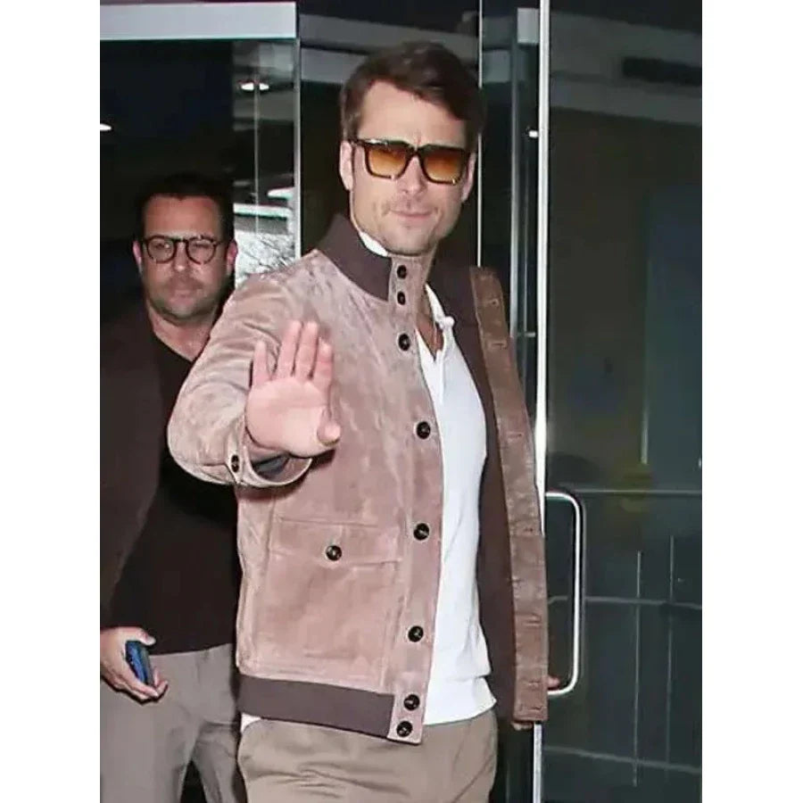 Glen Powell Brown Suede Jacket
