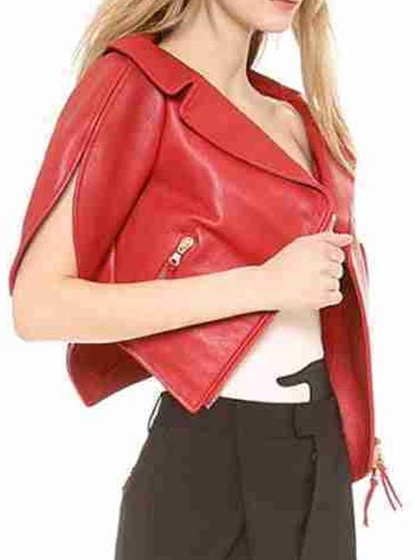 Shop Heart Shaped Red Cropped Leather Jacket For Women
