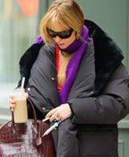 Jennifer Lawrence 2026 Black Parachute Fabric Puffer Coat For Womens