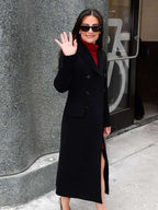 NYC 2026 Lea Michele Black Wool Coat