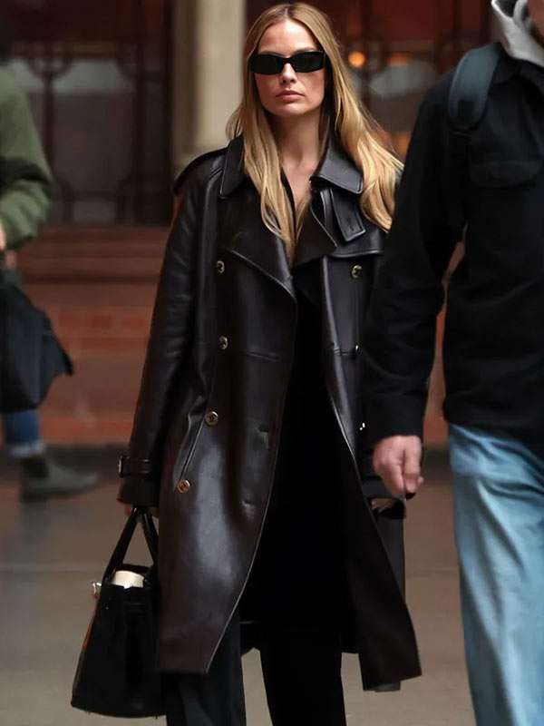 Margot Robbie Black Leather Coat