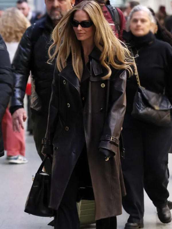 Margot Robbie Black Leather Coat