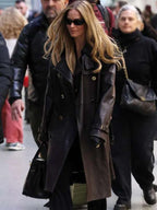 Margot Robbie Black Leather Coat