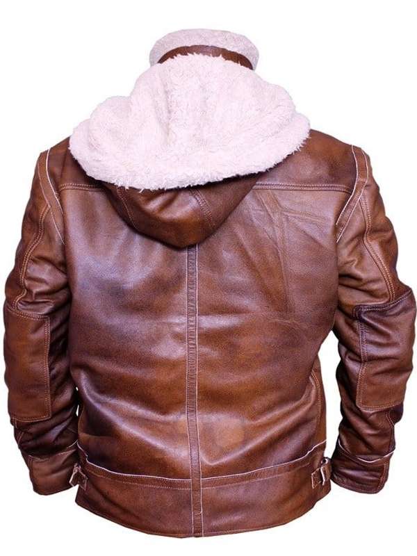 Men B3 Shearling Brown Hooded Real Leather Jacket