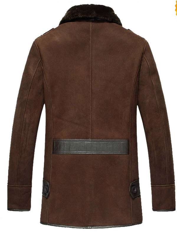 Men’s Reacher Style Sheepskin Shearling Brown Leather Coat