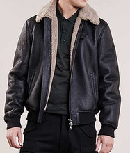 Mens Aviator Bomber Black Leather Jacket