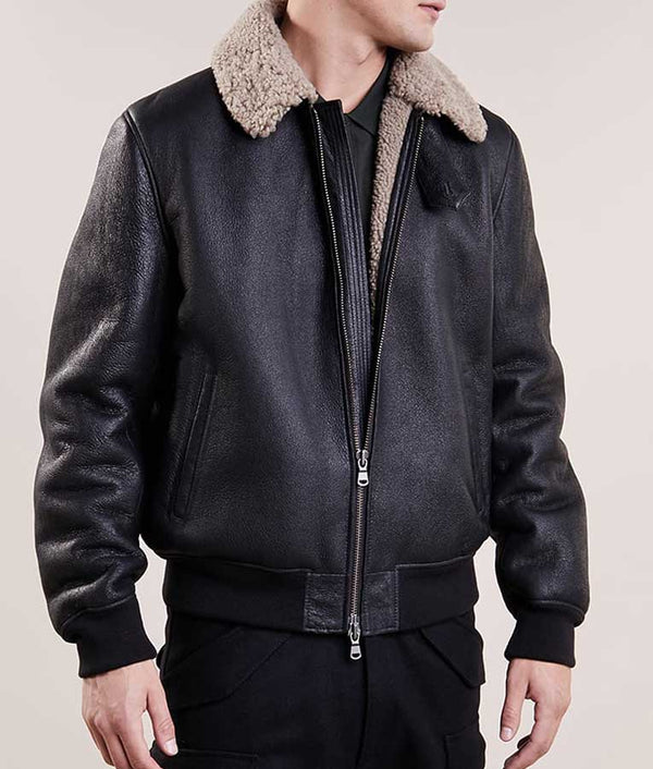 Mens Aviator Bomber Black Leather Jacket