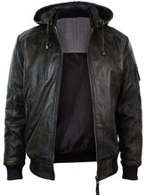 Men’s Dark Brown Distressed Hooded Leather Jacket
