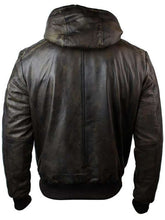 Men’s Dark Brown Distressed Hooded Leather Jacket