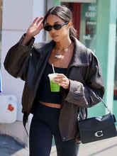 Laura Harrier Oversized Biker Leather Jacket