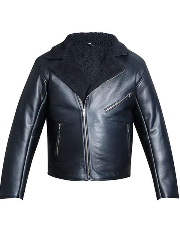 Men Sheepskin Shearling Black Leather Jacket
