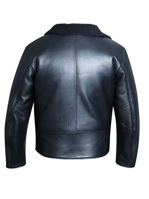 Men Sheepskin Shearling Black Leather Jacket
