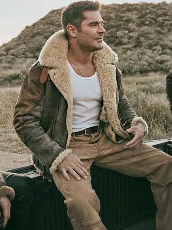 Zac Efron The Iron Claw 2023 Shearling Leather Jacket