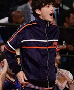 Timothée Chalamet 2025 Blue Satin Fabric New York Knicks Track Jacket For Mens