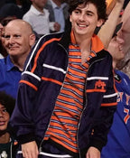 Timothée Chalamet 2025 Blue Satin Fabric New York Knicks Track Jacket 
