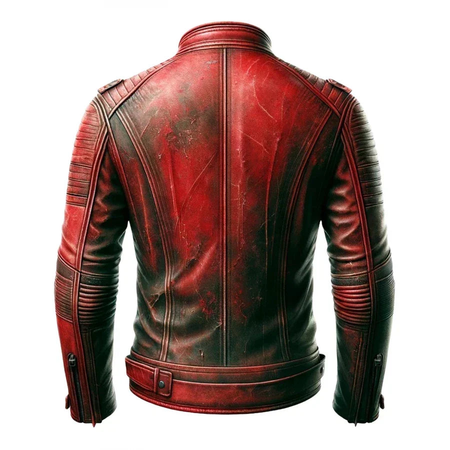 Mens Distressed Red Leather Jacket