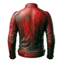Mens Distressed Red Leather Jacket