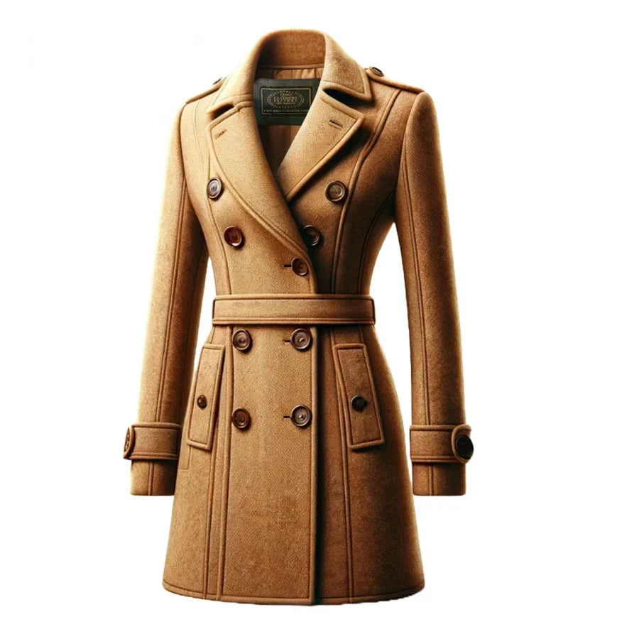 Double-Breasted Camel Wool Trench Coat