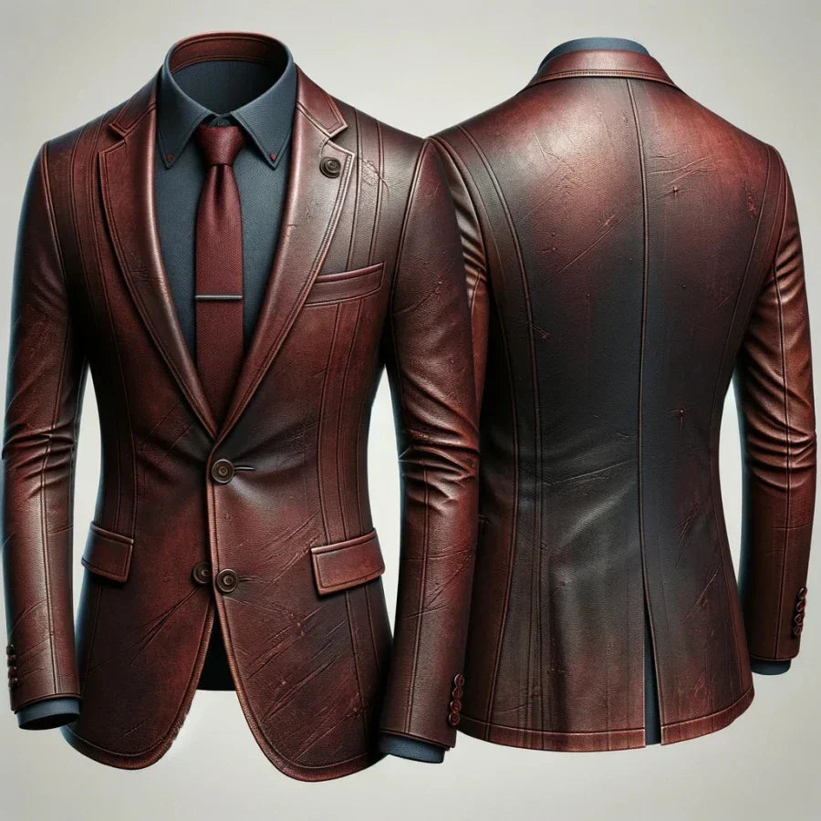 Executive Maroon Leather Blazer For Men