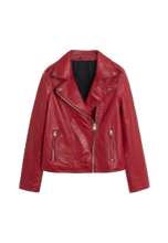 Red Slim Outerwear Biker Leather Jacket