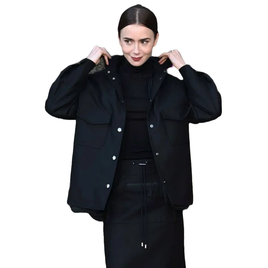 Lily Collins Black Wool Jacket