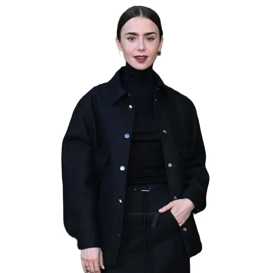 Lily Collins Black Wool Jacket