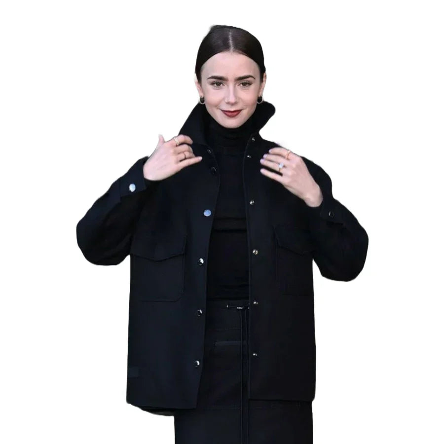 Lily Collins Black Wool Jacket