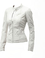 Faux Leather Biker Jacket Women, White